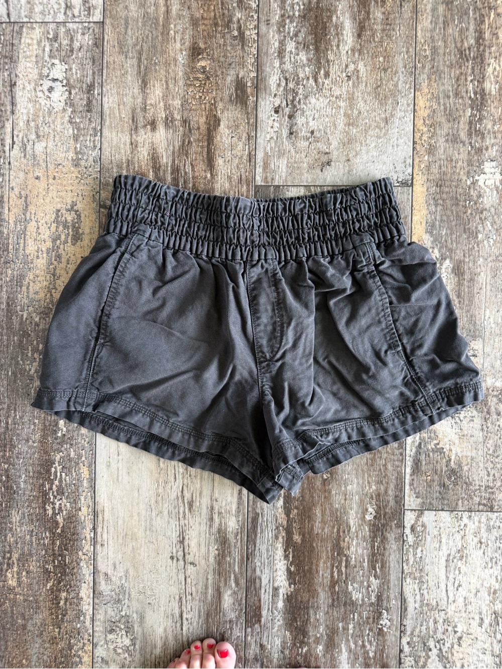 2 for $30: Aerie black/gray smocked waist pull-on casual babewatch shorts pocket - Picture 4 of 7